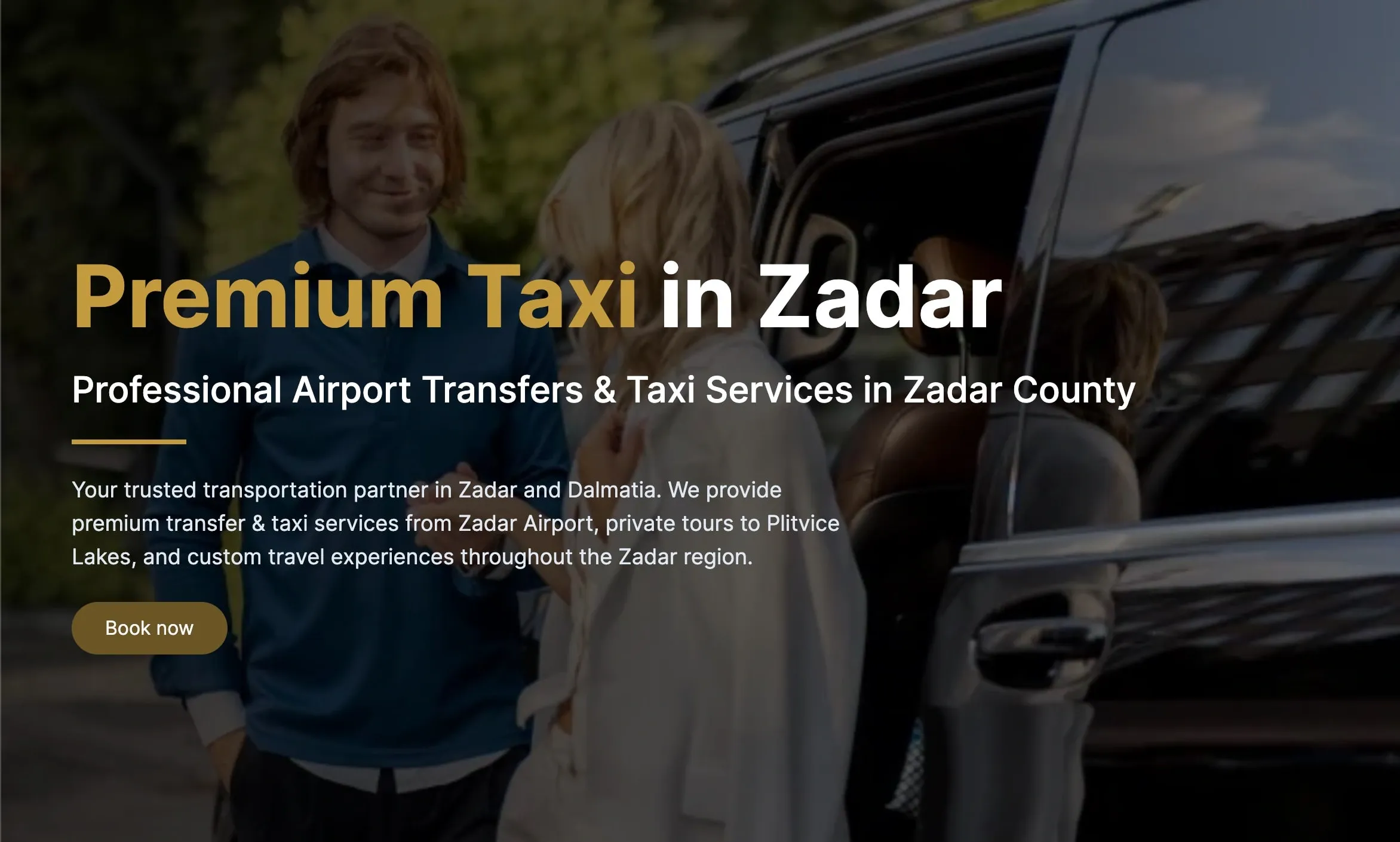 Naslovna stranica Black Cab s natpisom Premium Taxi in Zadar i fotografijom crnog vozila