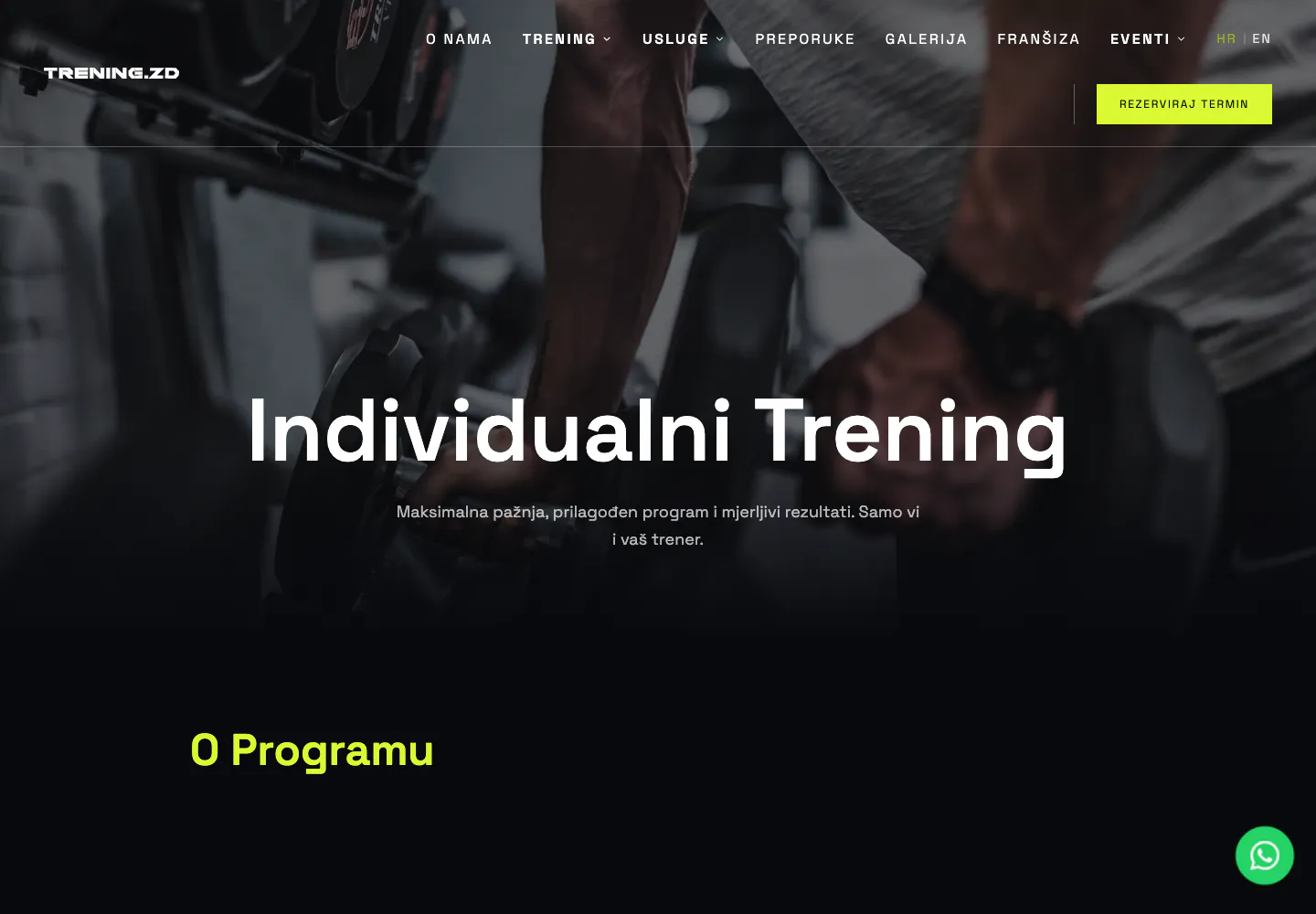 Stranica individualnog treninga centra TRENING.ZD