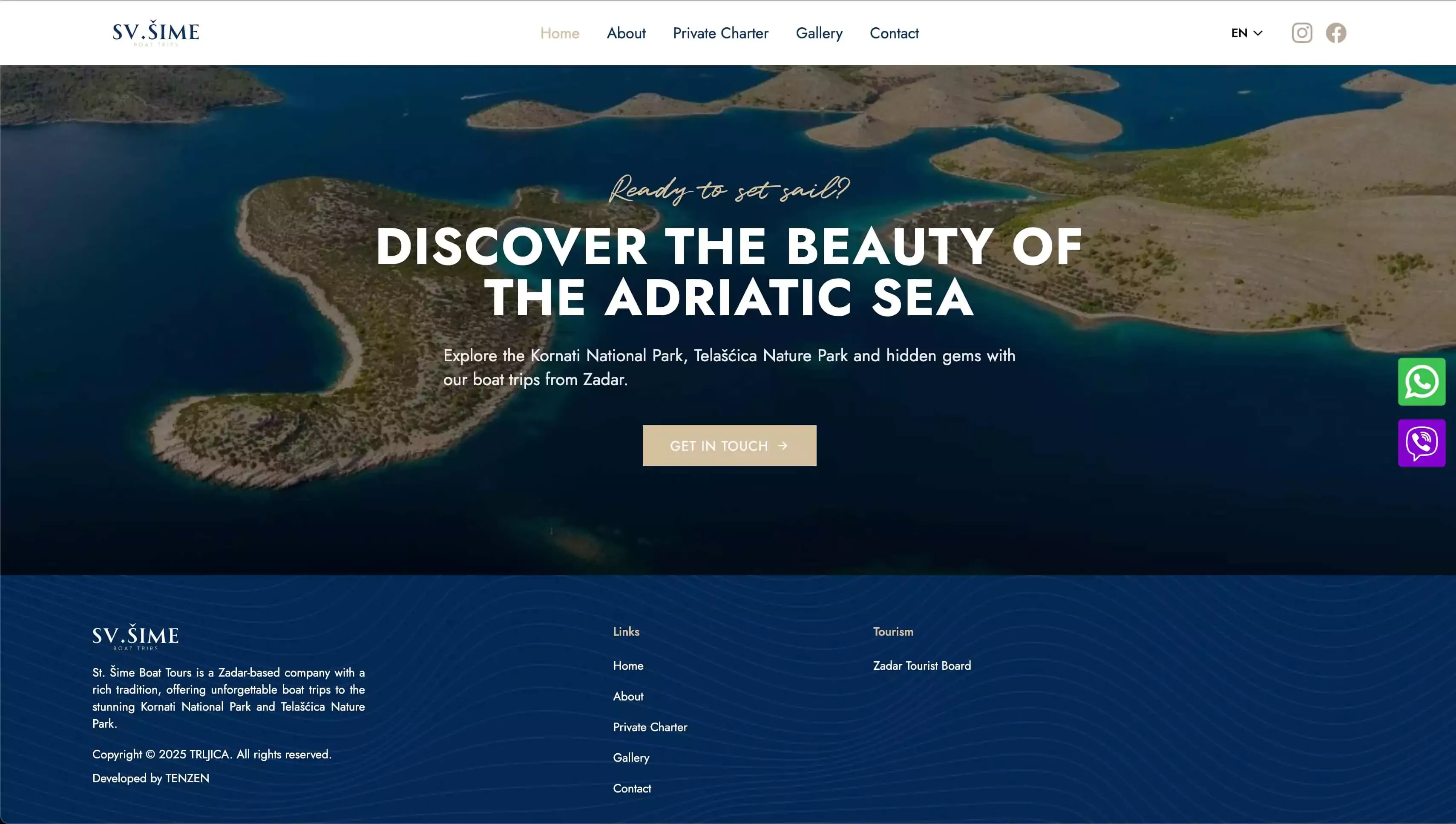 Podnožje stranice s pozivom Discover the beauty of the Adriatic Sea iznad jadranskih otoka