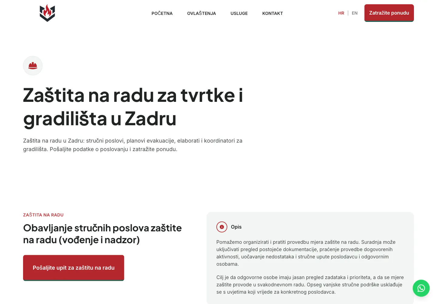 Detaljna stranica usluge zaštite na radu